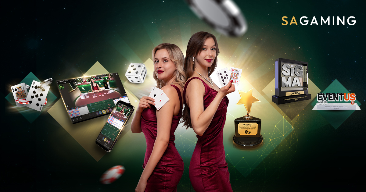 Fish Prawn Crab in Gold letters accompanied by desktop and mobile interface of the online casino game with live dealer.